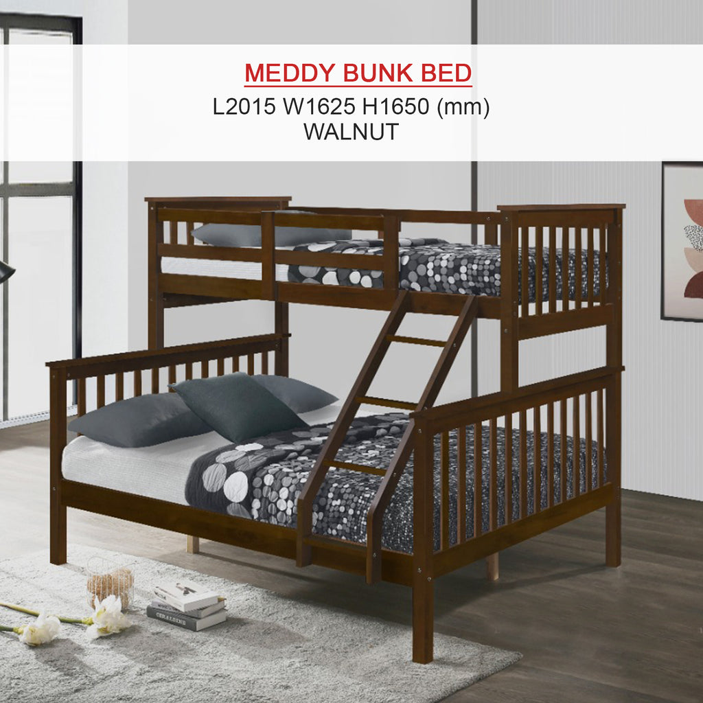 Meddy Solid Wood Bunk Bed Frame in White & Walnut with Mattress Option