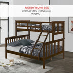 Meddy Solid Wood Bunk Bed Frame in White & Walnut with Mattress Option