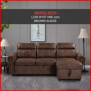 Margo Sleeper Sectional Reversible Sofa in Grey and Brown Suede Fabric
