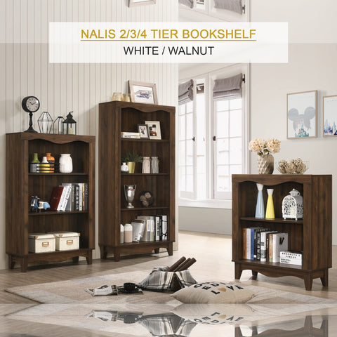 NALIS 2-Tier Book Shelf, Display Cabinet in White And Walnut Color
