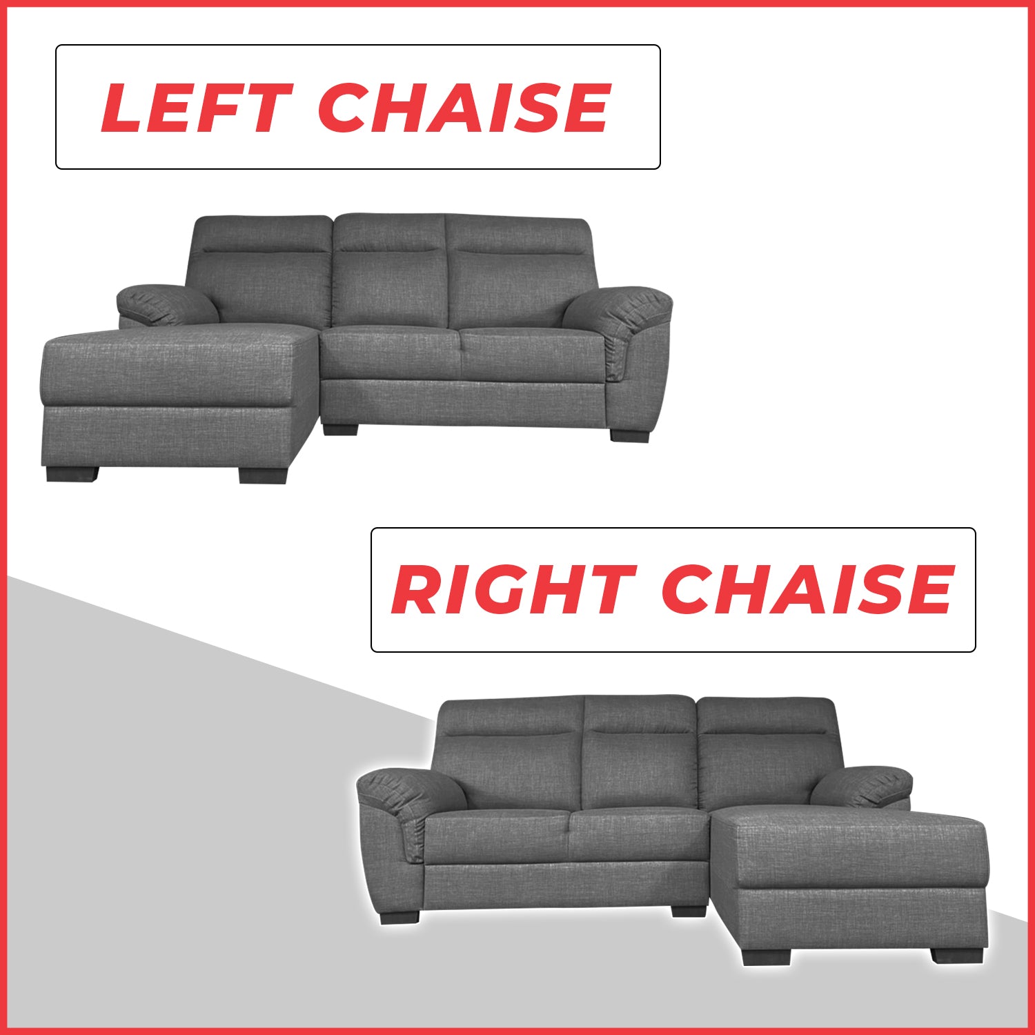 Nevio L-Shaped Fabric Sofa Premium Webbing w/ Zigzag Spring in Grey