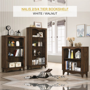NALIS 4-Tier Book Shelf, Display Cabinet in White And Walnut Color