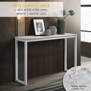 KRITY Console Table Melamine Top Side Display Table in White and Black Leg