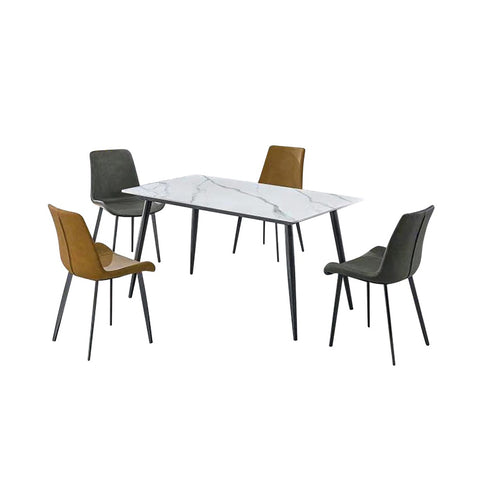 Image of Kaye 1 Table + 4 Chairs Dining Set- Marble-like Top Dining Table-Dining Set-Furnituremart.sg