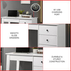 Nicole Writing Study Computer Table with USB Charging Port in White Colour