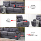 Cheska Series 2-Seater + 3-Seater Sofa Set w/ Bottle Holder Premium Water Repellent Fabric in Grey