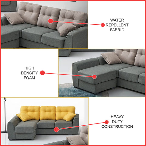 Image of Audie Series L-Shaped Sofa with Stool Premium Water Repellent Fabric in 2 Colours