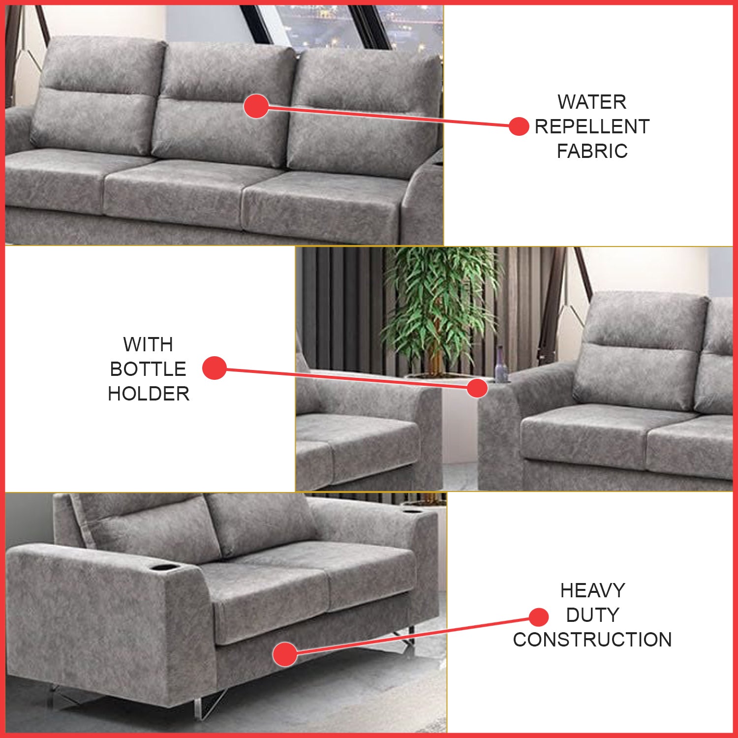 Fellie Series 2/3-Seater Sofa Set w/ Bottle Holder - Pet-Friendly Material Option