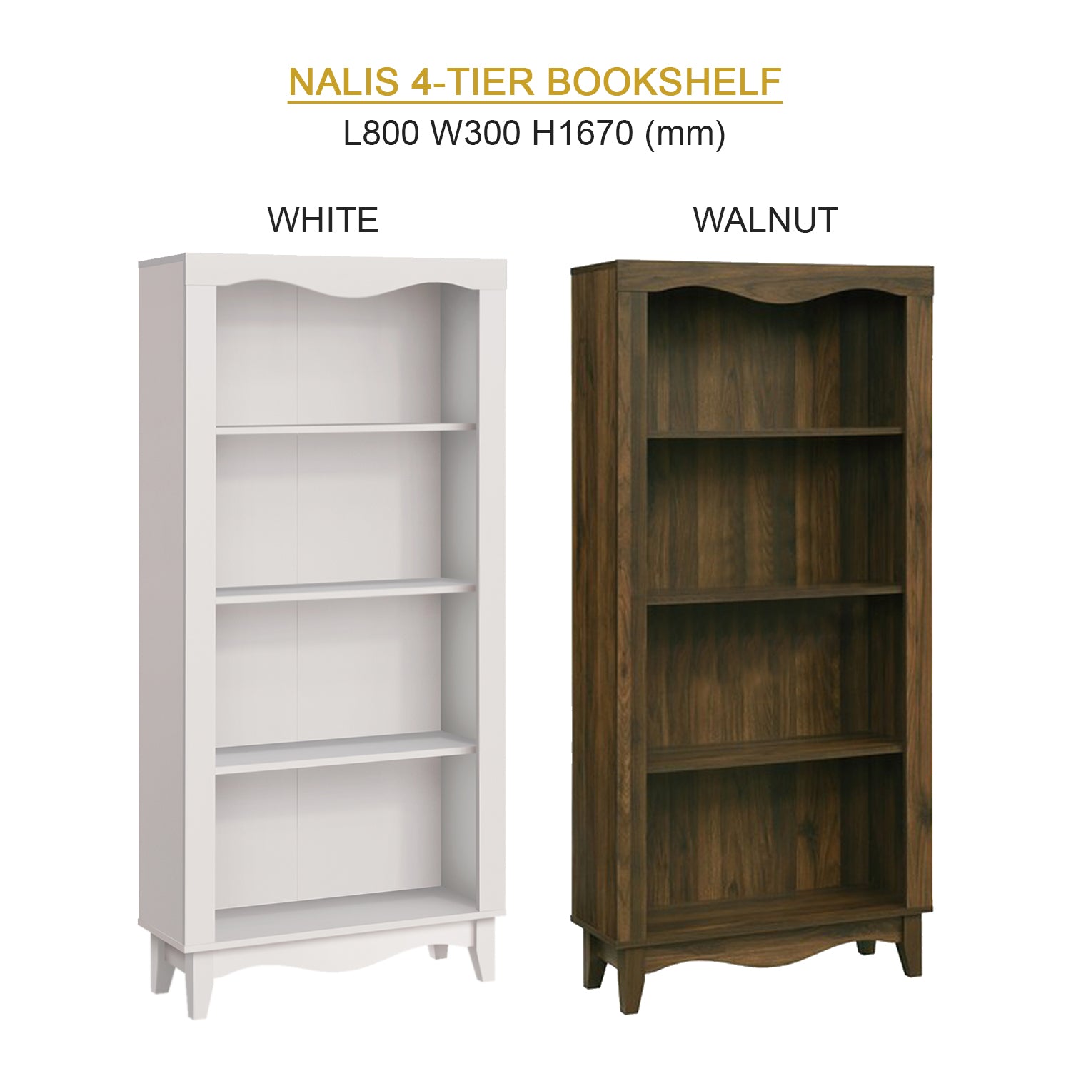 NALIS 4-Tier Book Shelf, Display Cabinet in White And Walnut Color