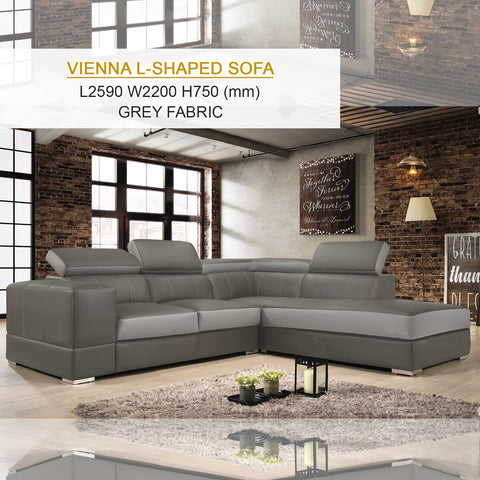Vienna L-Shaped Sofa with Metal Legs in 2 Colours Fabric and Nova Leather