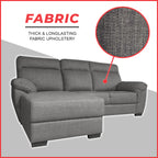 Nevio L-Shaped Fabric Sofa Premium Webbing w/ Zigzag Spring in Grey