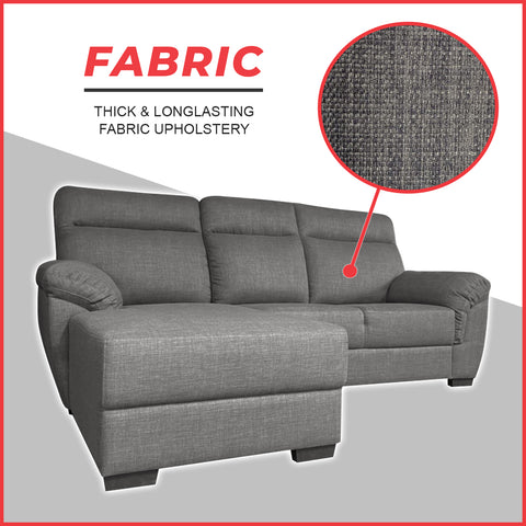 Image of Nevio L-Shaped Fabric Sofa Premium Webbing w/ Zigzag Spring in Grey