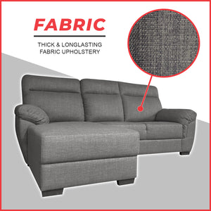 Nevio L-Shaped Fabric Sofa Premium Webbing w/ Zigzag Spring in Grey