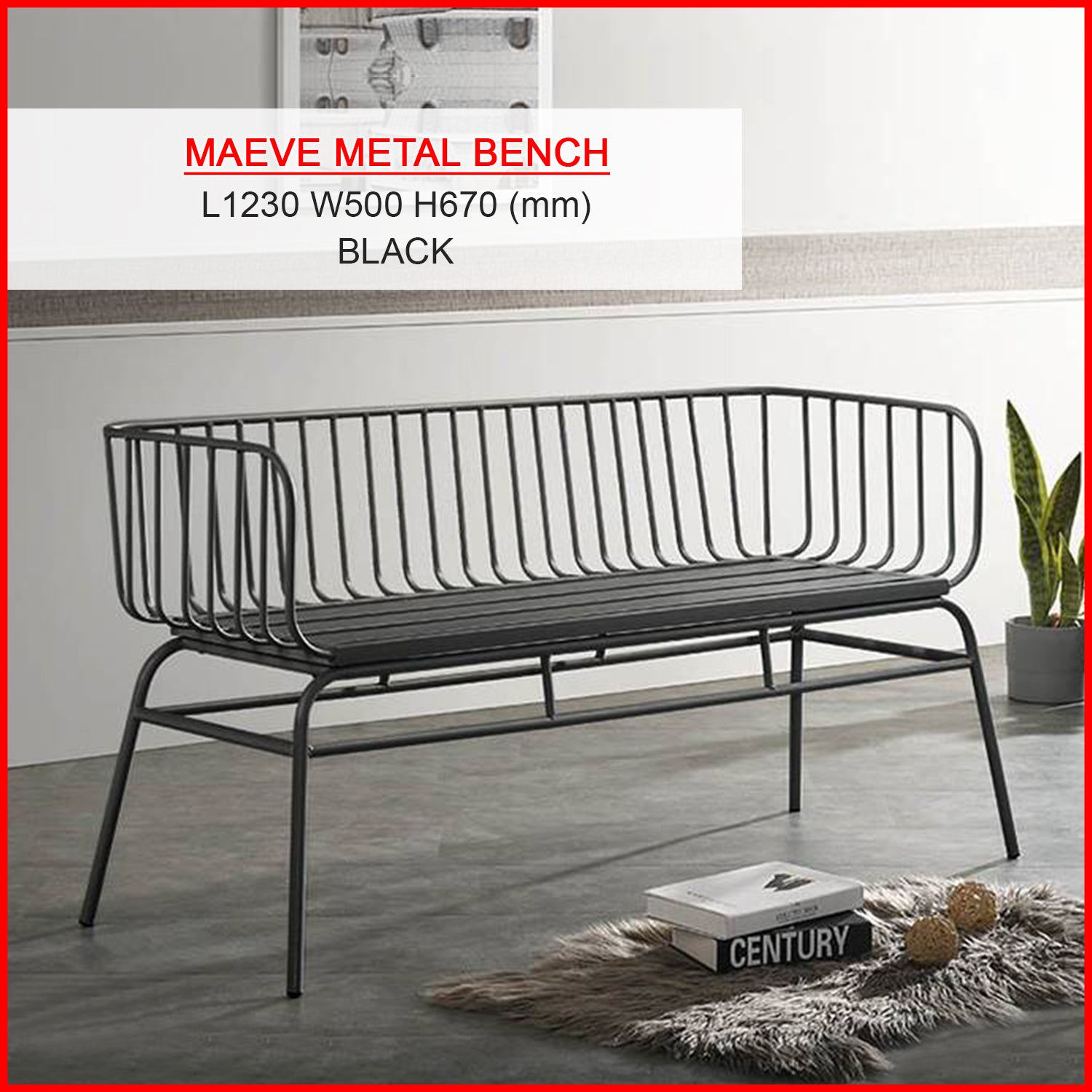 Maeve Series Top Quality Metal Bench in Black and Gold Color