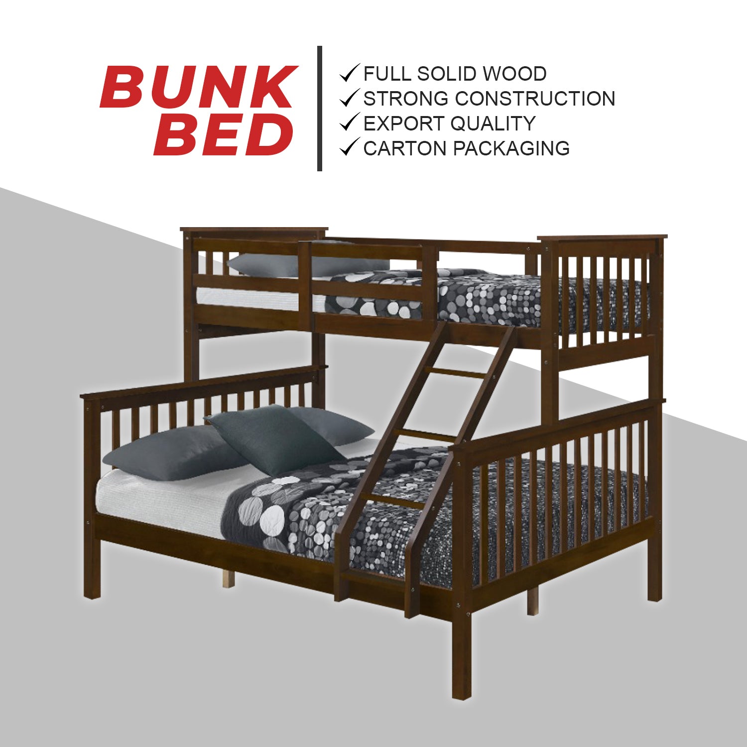 Meddy Solid Wood Bunk Bed Frame in White & Walnut with Mattress Option