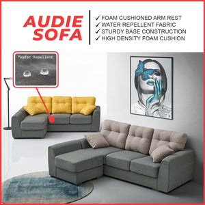 Audie Series L-Shaped Sofa with Stool Premium Water Repellent Fabric in 2 Colours