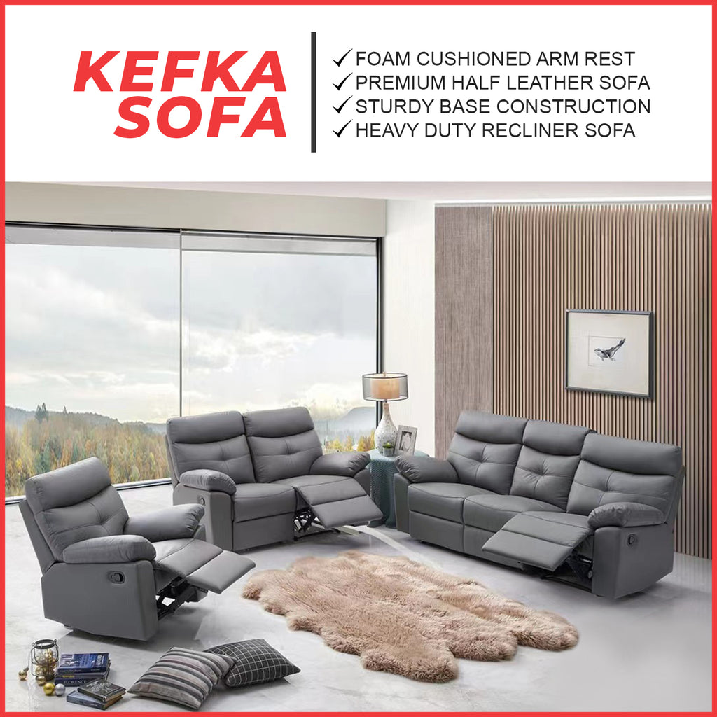 Kefka Series Premium Half Leather Recliner Sofa Set Modern Minimalist Furnituremart Sg
