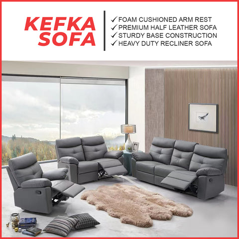 Image of Kefka Series Premium Half Leather Recliner Sofa Set Modern Minimalist in 2 Colors