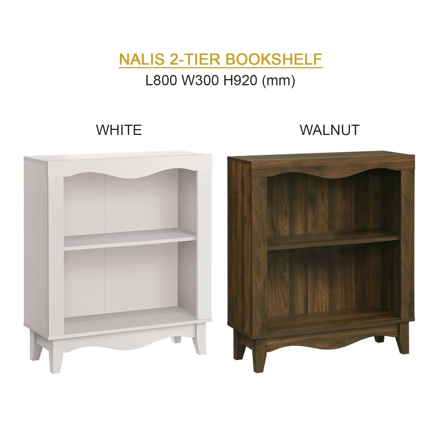 NALIS 2-Tier Book Shelf, Display Cabinet in White And Walnut Color