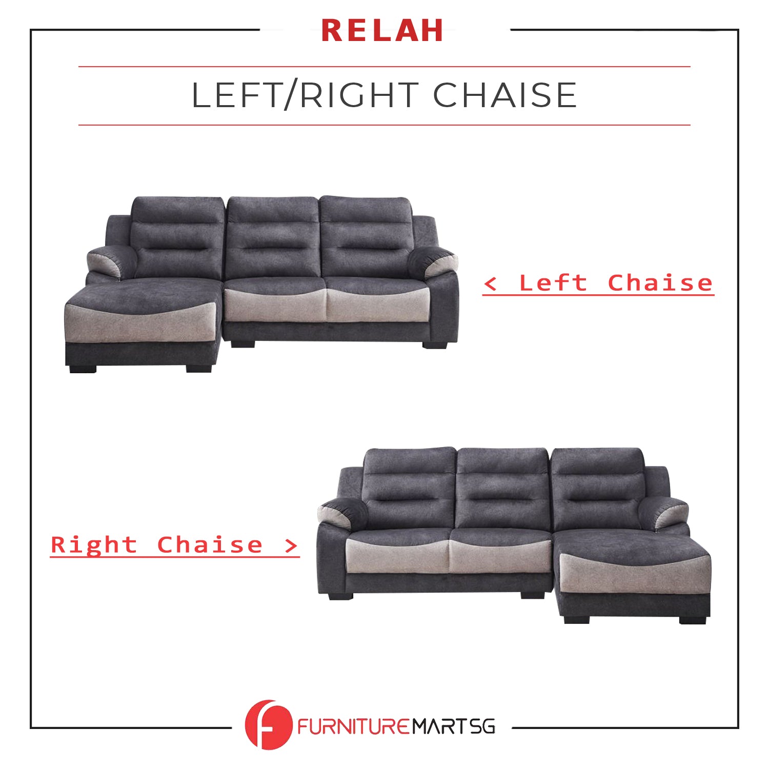 Relah Series L-Shaped Sofa in Left/Right Chaise PetFriendly Fabric/Leather
