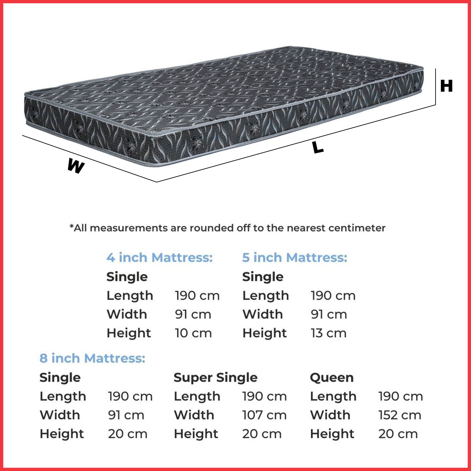 Diomire Eco Foam 4"/5"/8" High Density Mattress Tricot Fabric