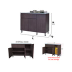 Everly 3 Door Walnut Kitchen Cabinet Ceramic Tile Top with Gas Cabinet