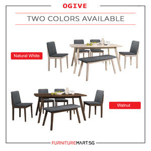 OGIVE 1+4 Dining Set Table with Chair & Bench in Natural White & Walnut Color