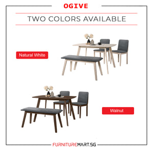 OGIVE 1+2 Dining Set Table with Chair & Bench in Natural White & Walnut Color
