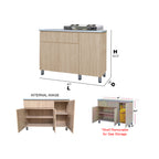 Everly 3 Door Natural Kitchen Cabinet Ceramic Tile Top with Gas Cabinet