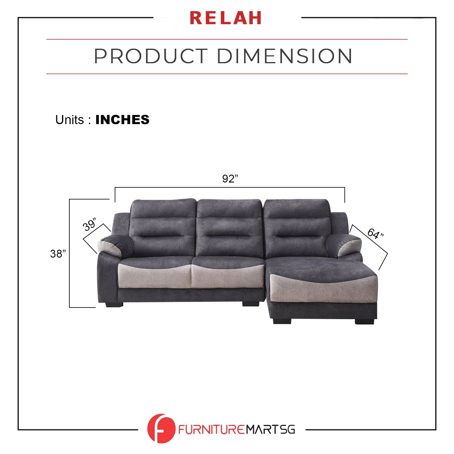 Relah Series L-Shaped Sofa in Left/Right Chaise PetFriendly Fabric/Leather