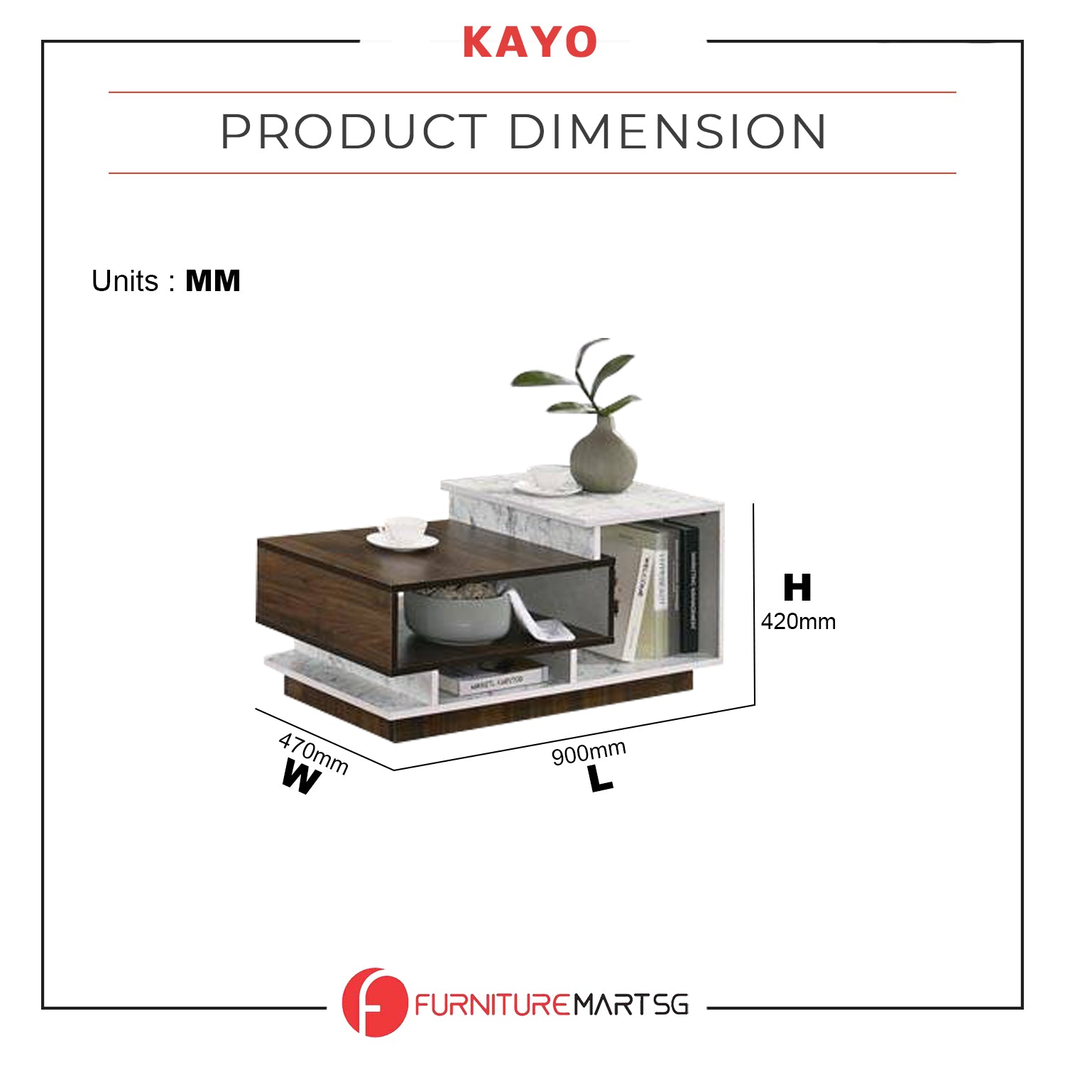 Kayo Coffee Table Modern Style Wood & Marble Design Living Room Furniture
