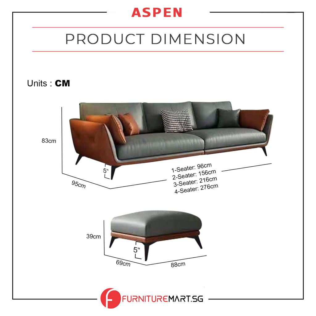 Aspen 1/2/3/4 Seater Fabric / Faux Leather Sofa with Ottoman in 8 Colors