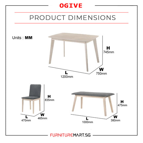 Image of OGIVE 1+2 Dining Set Table with Chair & Bench in Natural White & Walnut Color