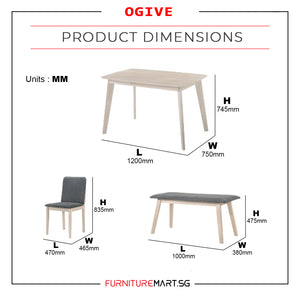 OGIVE 1+2 Dining Set Table with Chair & Bench in Natural White & Walnut Color
