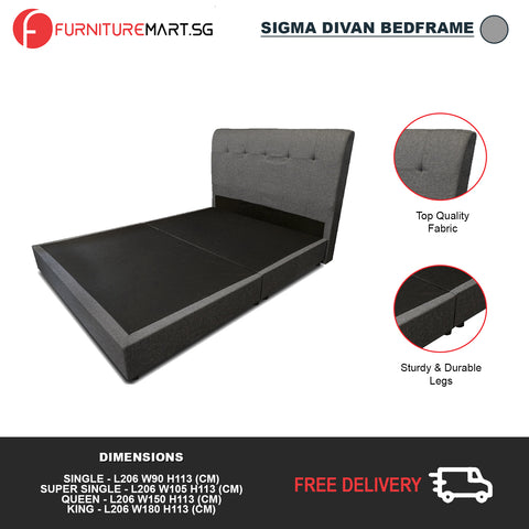 Image of Sigma Grey Linen Fabric Divan Bed Frame  - All Sizes Available