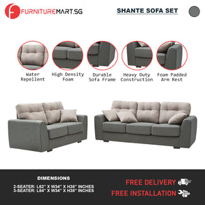 Shante Series 2-Seater + 3-Seater Sofa Set Premium Water Repellent Fabric
