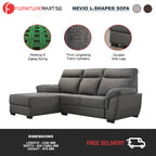 Nevio L-Shaped Fabric Sofa Premium Webbing w/ Zigzag Spring in Grey