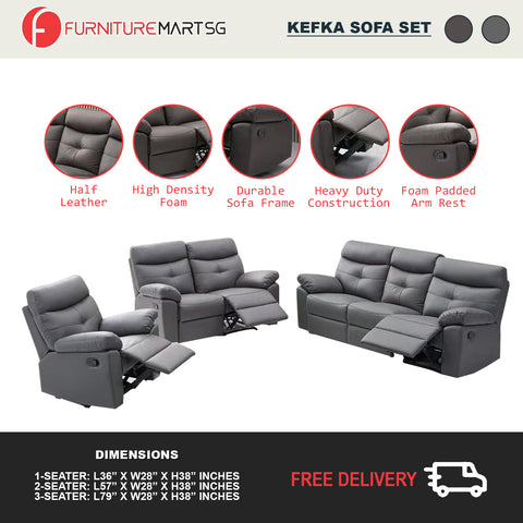 Image of Kefka Series Premium Half Leather Recliner Sofa Set Modern Minimalist in 2 Colors