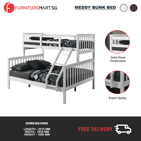 Image of Meddy Solid Wood Bunk Bed Frame in White & Walnut with Mattress Option
