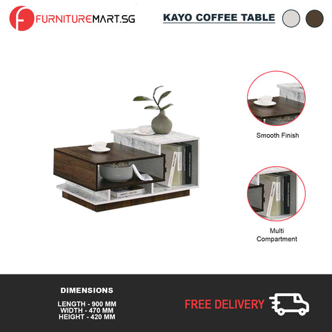 Image of Kayo Coffee Table Modern Style Wood & Marble Design Living Room Furniture
