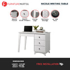 Nicole Writing Study Computer Table with USB Charging Port in White Colour