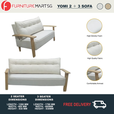 Image of Yomi 2+3 Seater Fabric Sofa in Natural and Beige Color