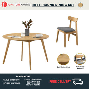 Mitti Round Dining Set Table with Chair in Natural Color
