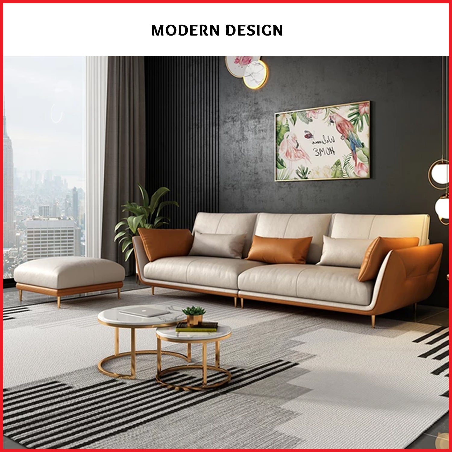 Aspen 1/2/3/4 Seater Fabric / Faux Leather Sofa with Ottoman in 8 Colors