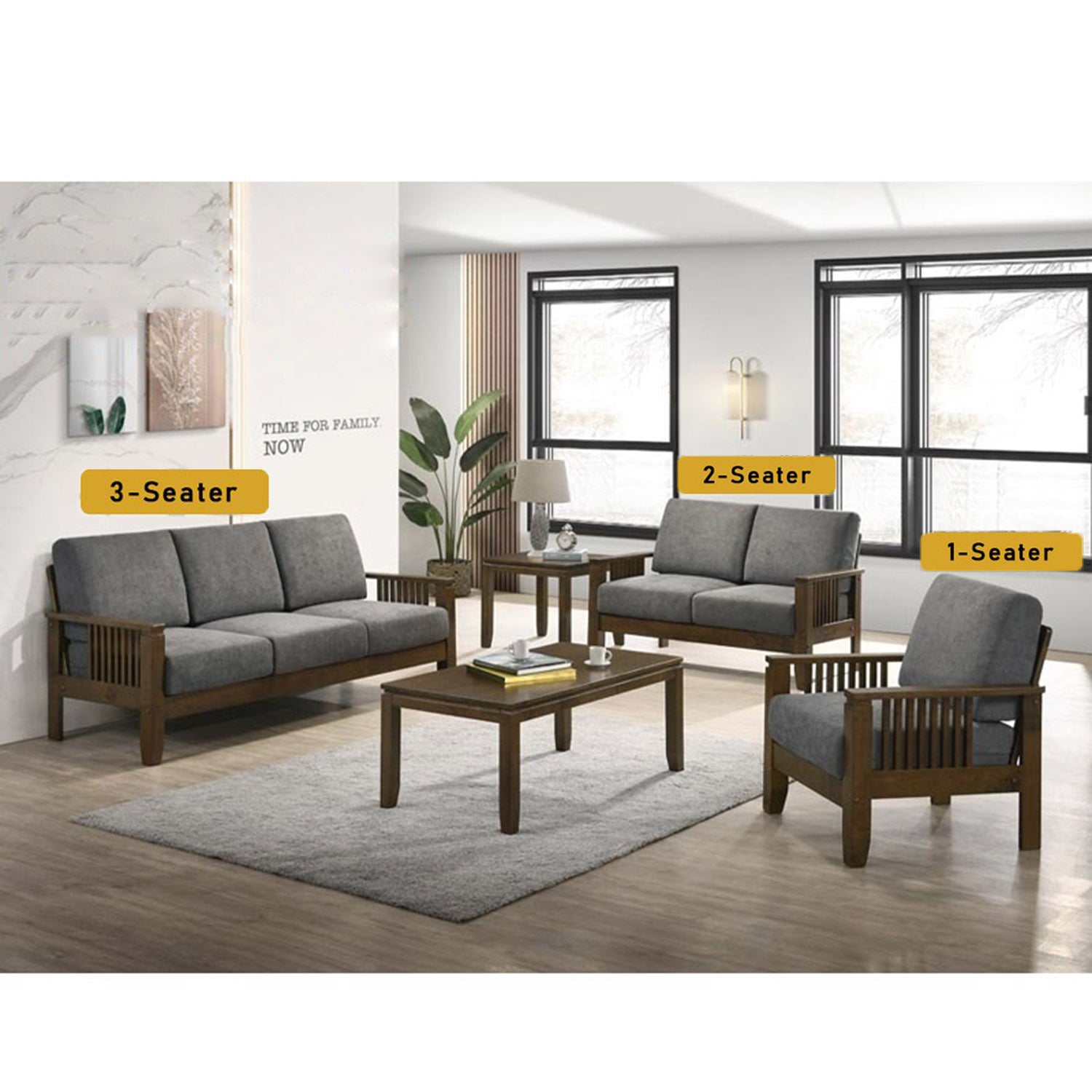 Frida Series 1,2,3 Seater Sofa Set Solid Wood Living Room Furnitures in Grey