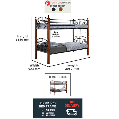 Image of Orra Double Decker / Strong Metal Bar With Solid Wood / Splitable Bed / 1 Double Decker Convertible to 2 w/ Mattress Add On