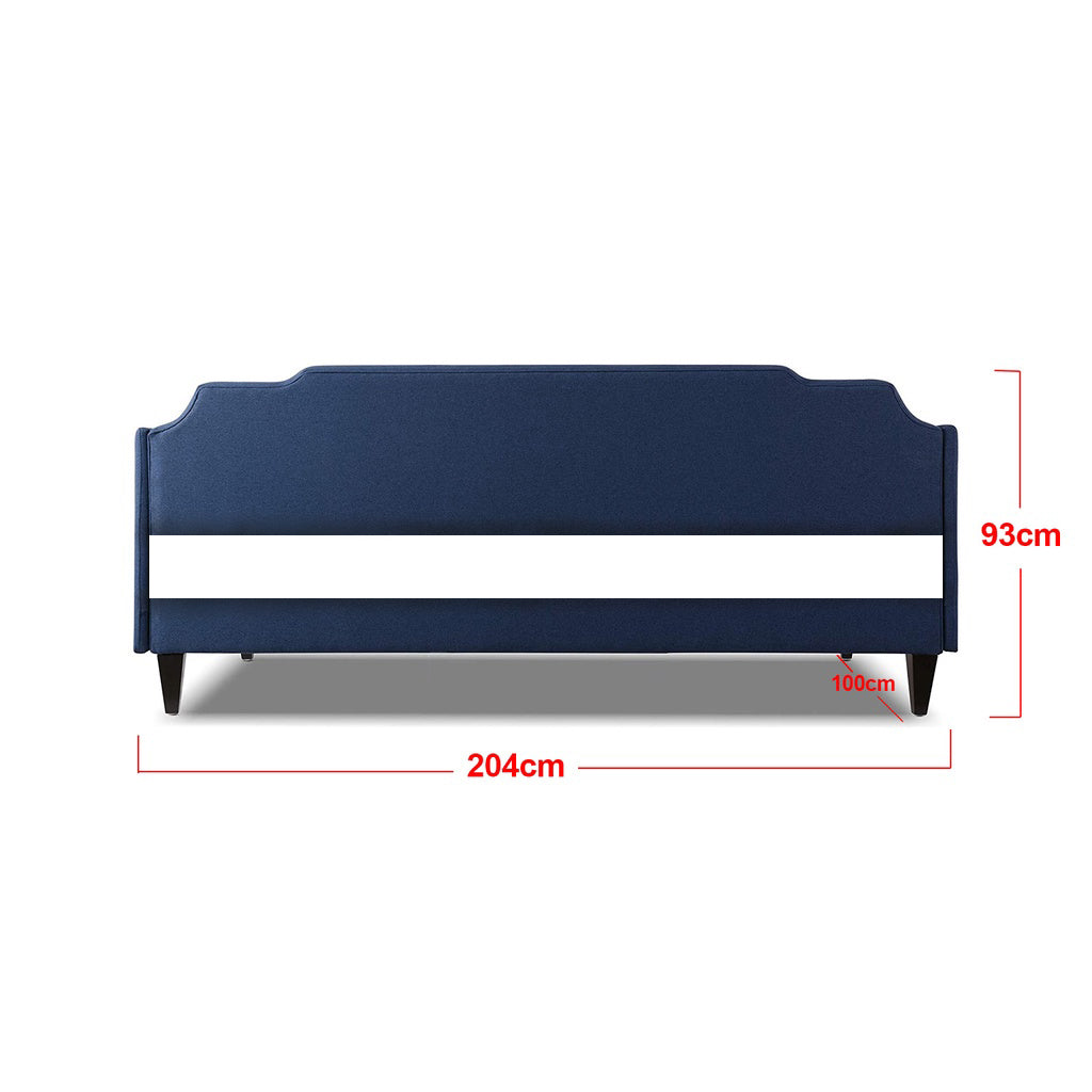 Edgar Daybed In Dark Sapphire Blue Velvet Or Faux Leather In Camel Colour w/ Mattress Add On