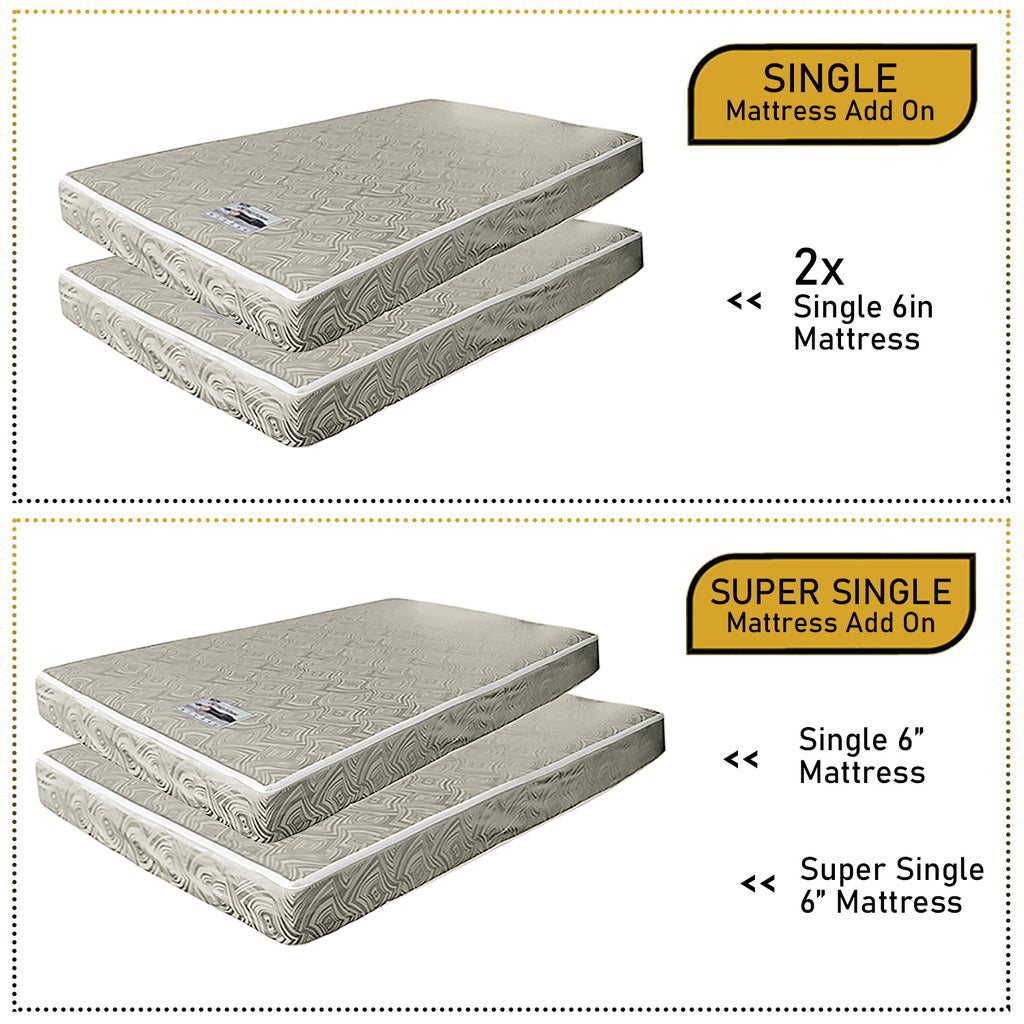 Gurney 3 in 1 Bed Frame and Pull Out Bed In Single and Super Single Size w/ Mattress Option