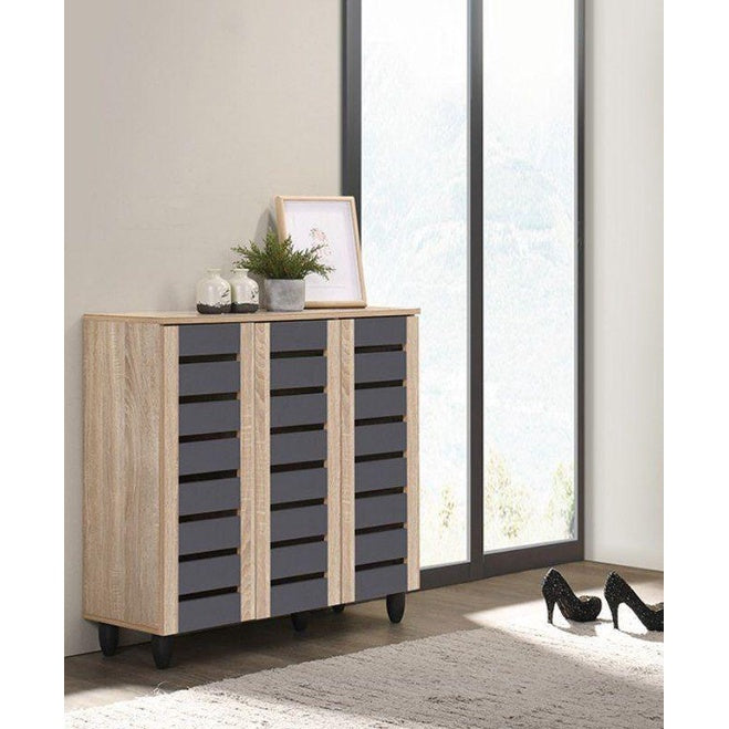 TORI 3-Door Shoe Cabinet Solid Board 8 Tier Shelving Free Ventilation