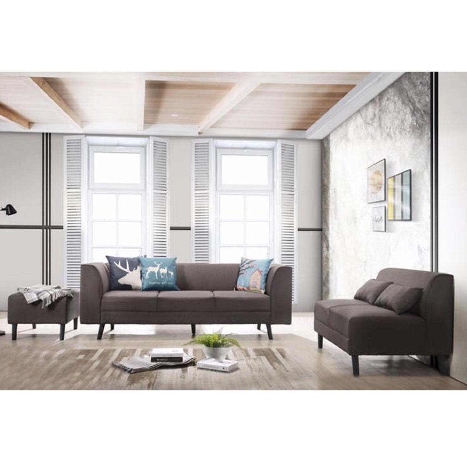 Columbus Fabric/ Leather 3 Piece Modular Sofa Set in 6 Colours-Furnituremart.sg